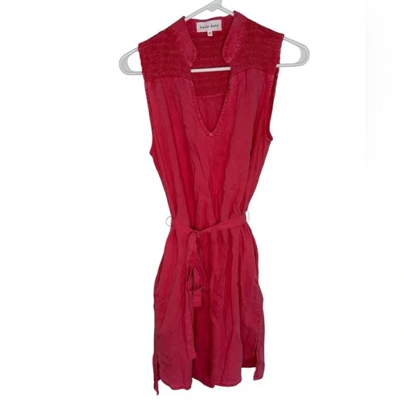 Bella Dahl Anthropologie Belted Mini Smock Dress Havana Pink Size XS Preppy Boho - Picture 3 of 11